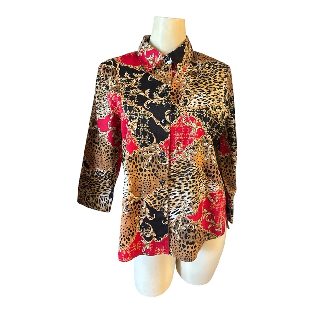 Vtg Allison Daley Petite, Women's Shirt 3/4 Sleeve Cotton Blend